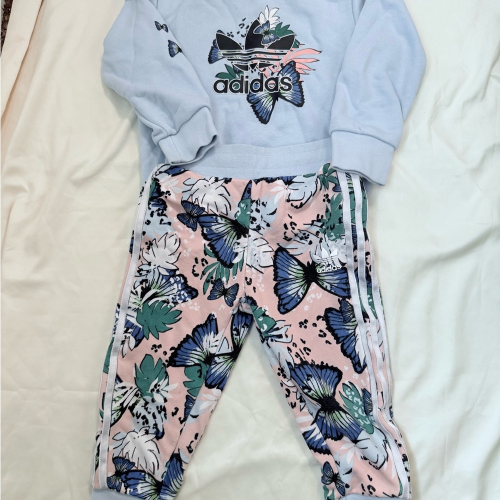Adidas Kids Floral Joggers - Pink and Green